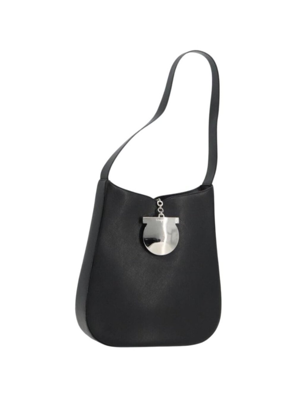 Salvatore Ferragamo Gancini Shoulder Bag Leather Black Silver